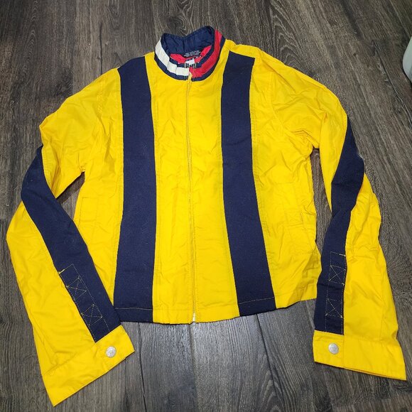 Vintage Women's Tommy Hilfiger Flag Yellow Cropped Rain Jacket Windbreaker - Picture 1 of 3